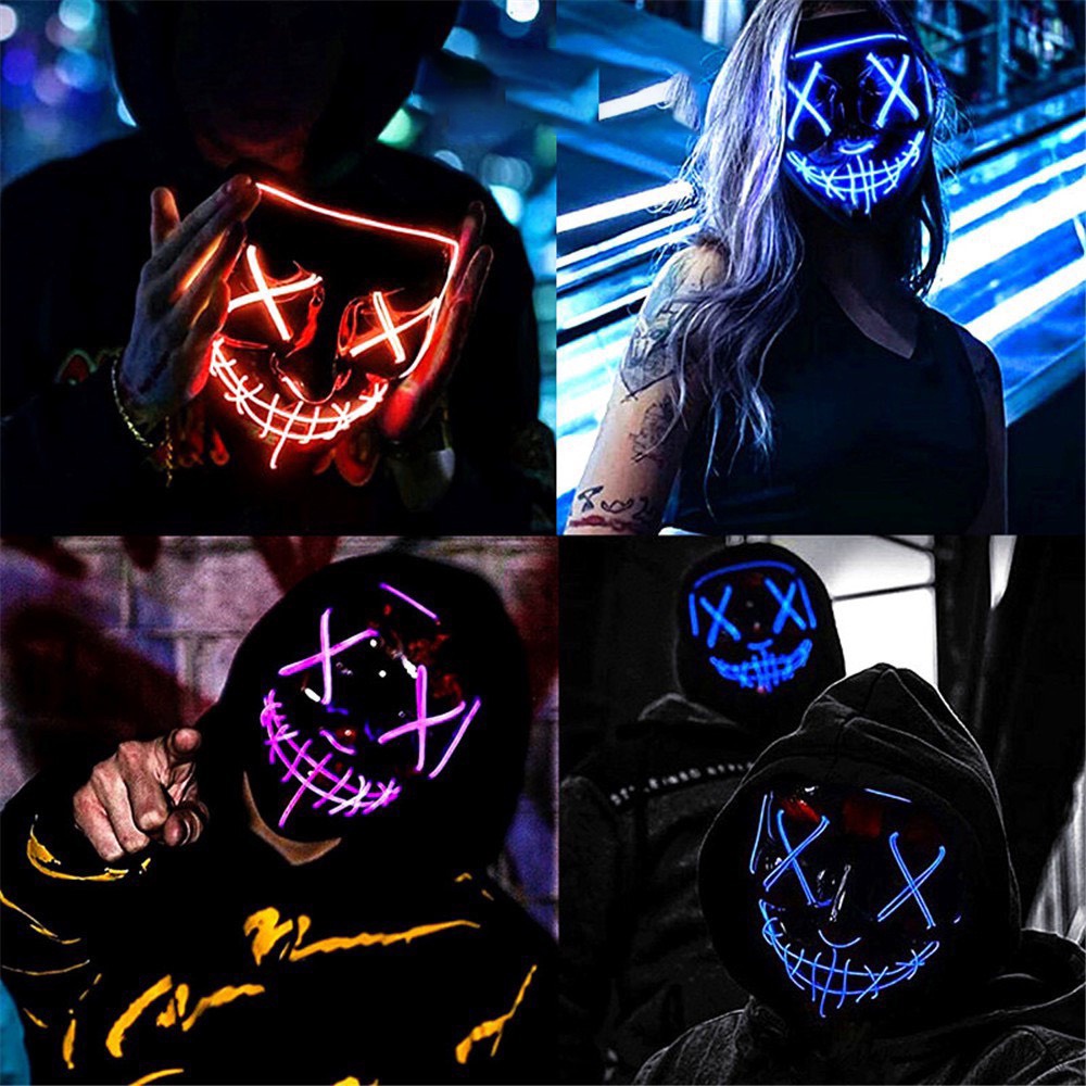 Mặt nạ hacker hóa trang halloween có đèn led dạ quang nhiều màu sắc mặt nạ halloween đồ chơi cho bé E1080