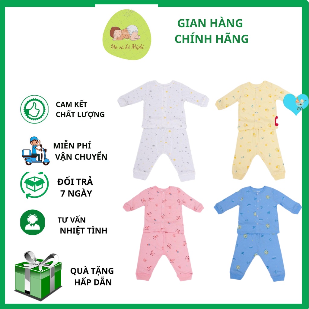 Bộ quần áo sơ sinh Mipbi cùng màu dài tay chất liệu 100% COTTONGCHÍNH HÃNG thấm hút mồ hôi,mềm mại