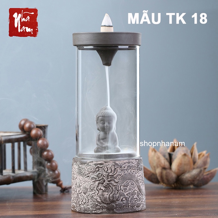 Thác khói trầm hương tháp chuông lồng kính thắp trầm bằng gốm tử sa cao cấp tặng 3 nụ trầm