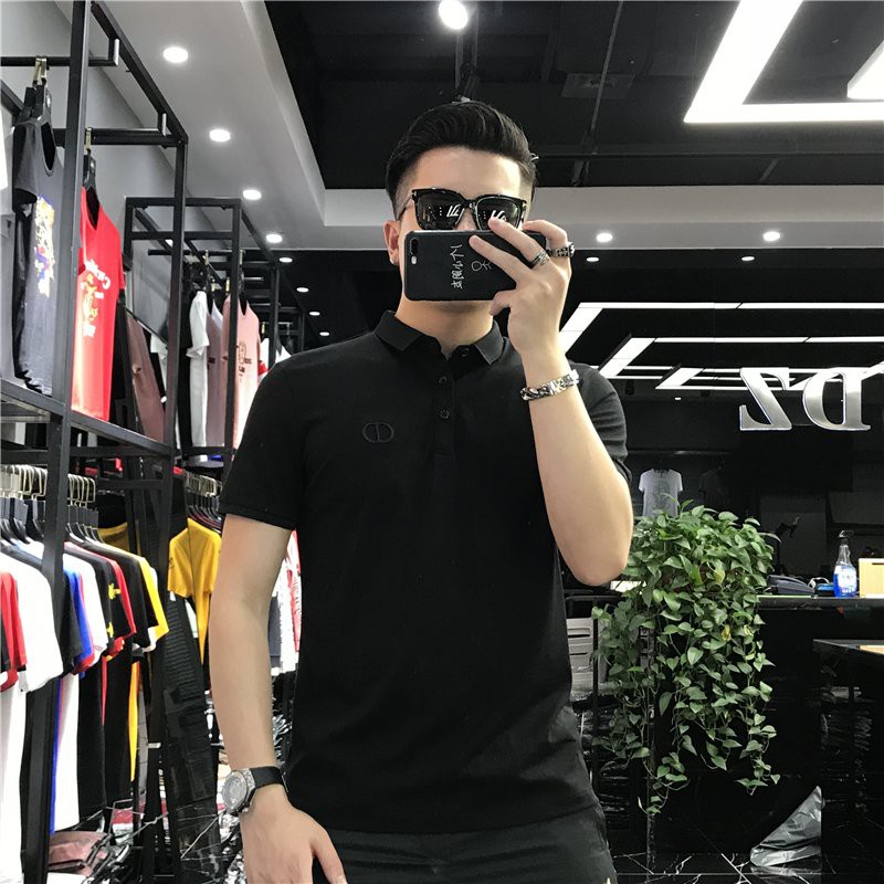 Áo POLO nam thêu LOGO Vải CÁ SẤU CVC dệt lỗ thoáng khí màu ĐEN D3