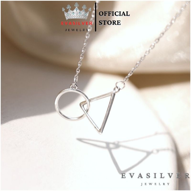 Dây chuyền bạc nữ Evasilver mặt hình tam giác lồng hình tròn, Vòng cổ chất liệu bạc ta xinh xắn cá tính