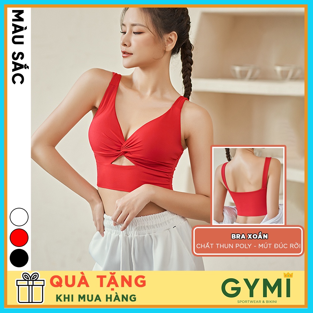Áo bra tập gym yoga nữ GYMI AL40 thể thao 2 dây bản lớn xoắn ngực chất thun poly nâng đỡ cố định ngực