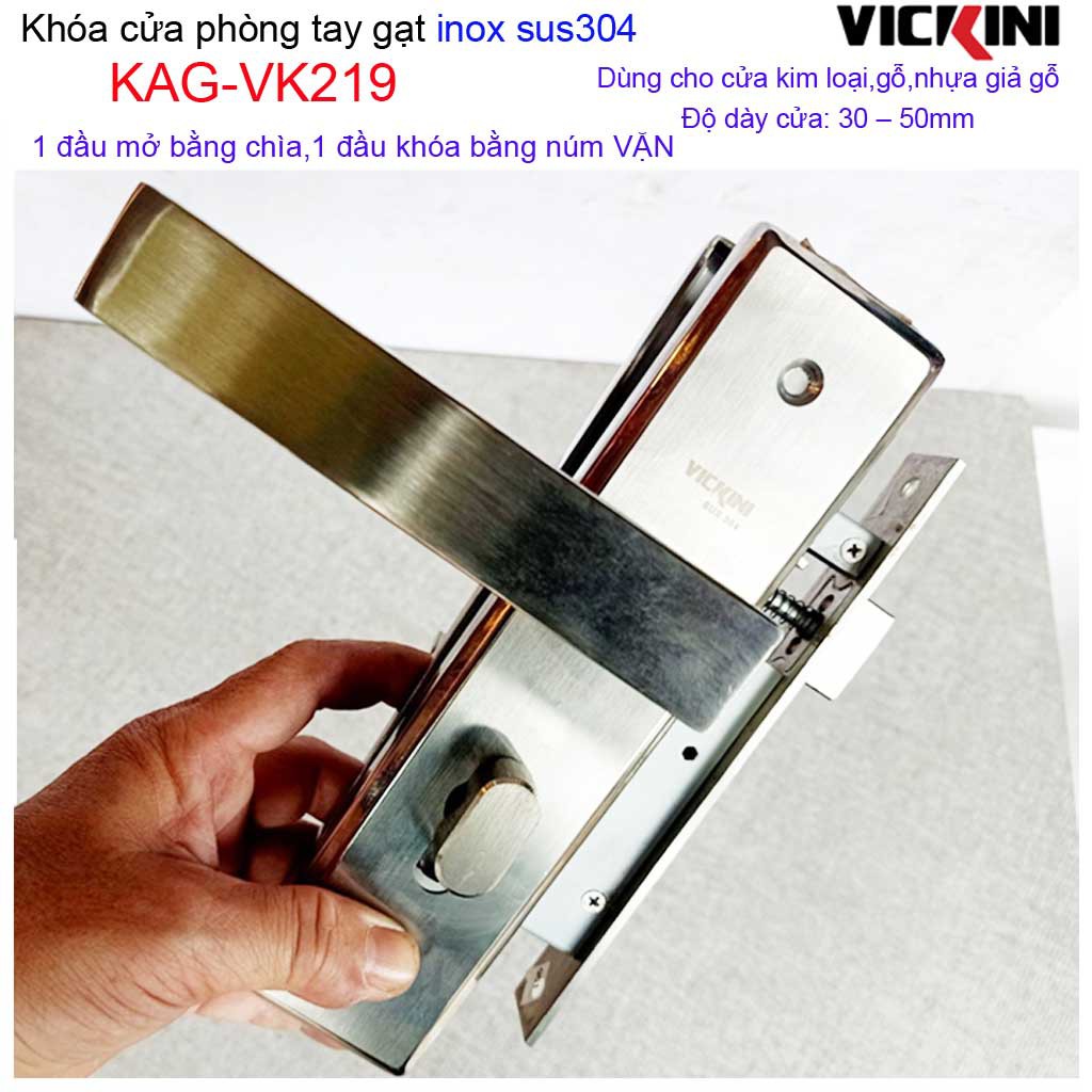 Khóa tay gạt Vickini, khóa tay gạt 1 đầu vặn 1 đầu chìa, khóa phòng tay gạt trọn bộ KAG-VK219