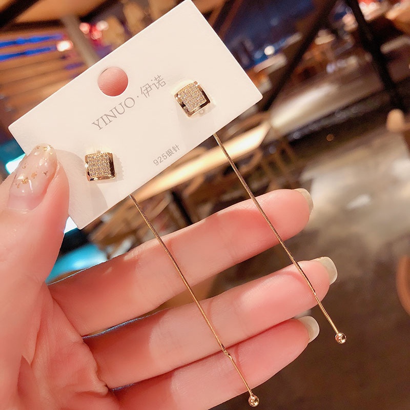 Khuyên Tai Dáng Dài Đính Đá Hình Mặt Trăng Ngôi Sao Thời Trang Hàn Quốc