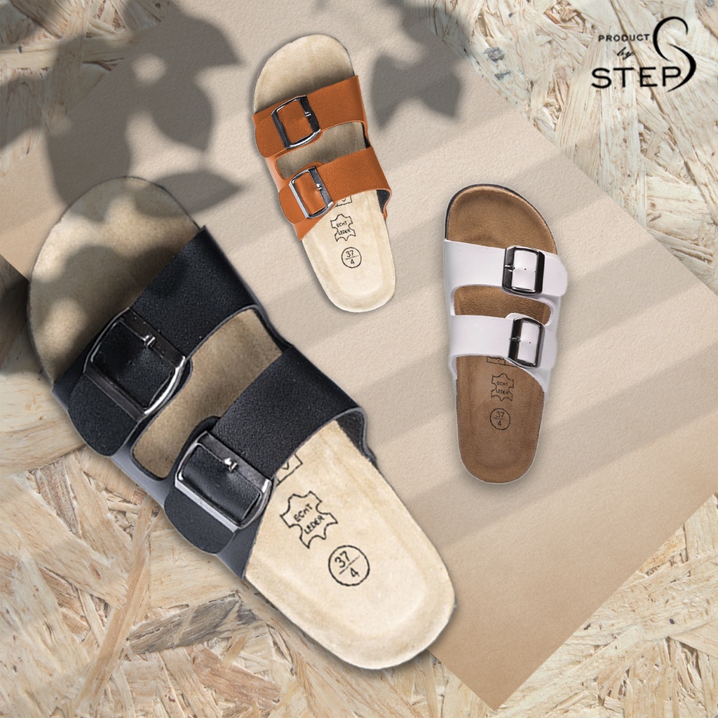 Dép đế trấu Unisex Da tổng hợp  Quai 2 khoá