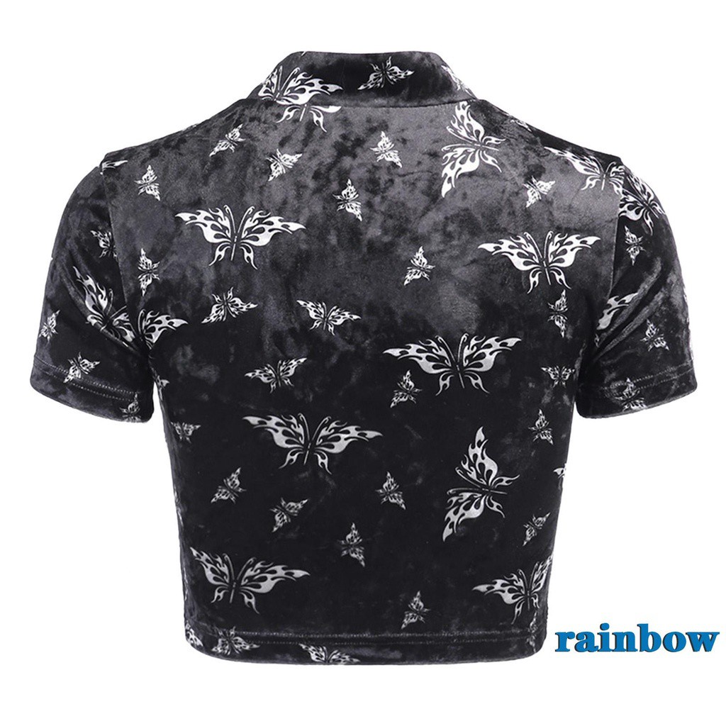 Áo Croptop Tay Ngắn Cổ Xẻ Sâu In Hình Bướm Màu Cầu Vồng Thời Trang Mùa Hè Quyến Rũ Cho Nữ | BigBuy360 - bigbuy360.vn