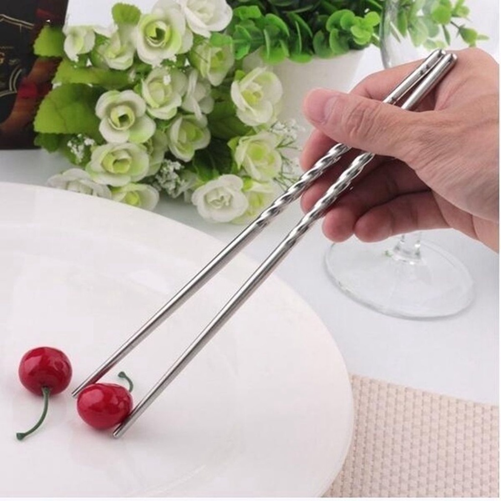 YIYU Đũa Ăn Bằng Thép Không Gỉ Chống Trượt An Toàn Cho Sức Khỏe Có Thể Tái Sử Dụng