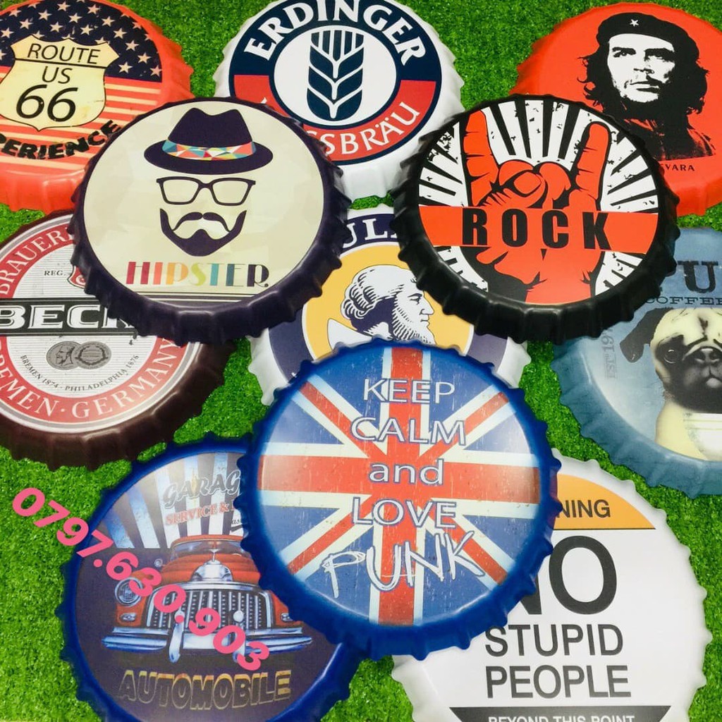 Nắp bia trang trí tiệm tóc , decor cửa hàng [ Loại lớn ].