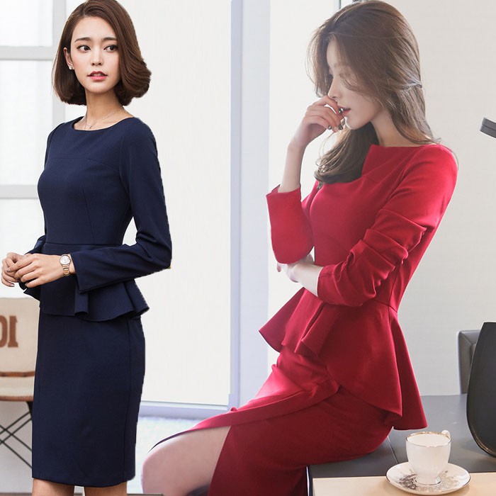 Váy liền Peplum xẻ bên cho người béo mập - VBEO190