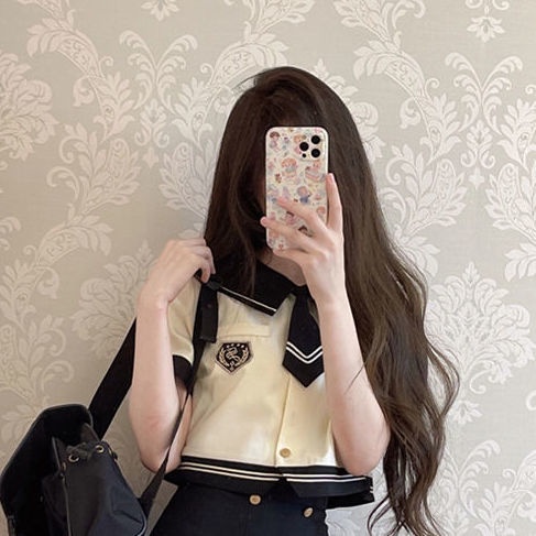 Set Áo Sơ Mi + Chân Váy Xếp Ly Phong Cách Thủy Thủ Thời Trang Hàn Quốc Dành Cho Nữ