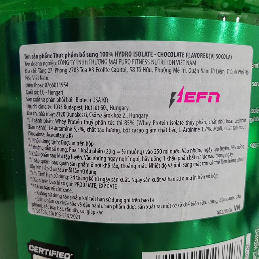 Whey Scitec Nutrition 100% HYDRO ISOLATE - Sữa Tăng Cơ Thủy Phân Tốc Độ Hấp Thu Nhanh  - Chính Hãng