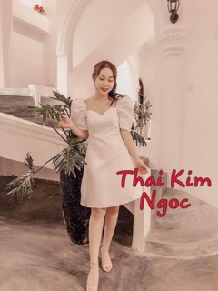 Đầm dự tiệc cổ vuông gấm cotton