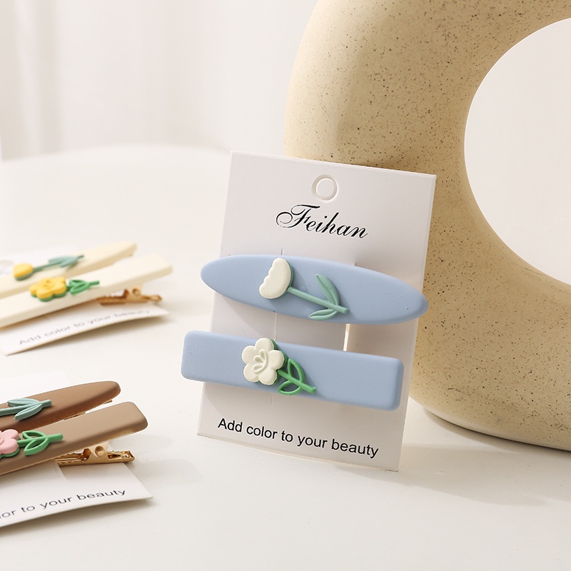 Kẹp Tóc Mái Chéo Hình Vuông Họa Tiết Hoa Thời Trang 2022