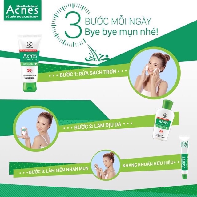 Bộ 4 sản phẩm mụn Acnes 3S - ngăn ngừa mụn hiệu quả giảm mụn