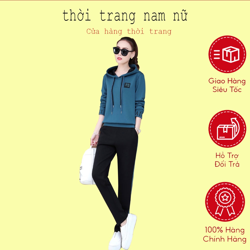 Set bộ đồ thể thao thu đông dài tay có mũ thời trang size từ 45-85kg ( Mã T9 )
