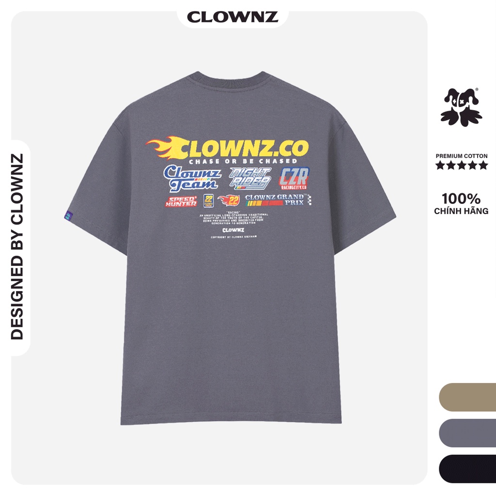 Áo thun tay lỡ local brand unisex Clownz.co Racing Team form rộng, chất cotton