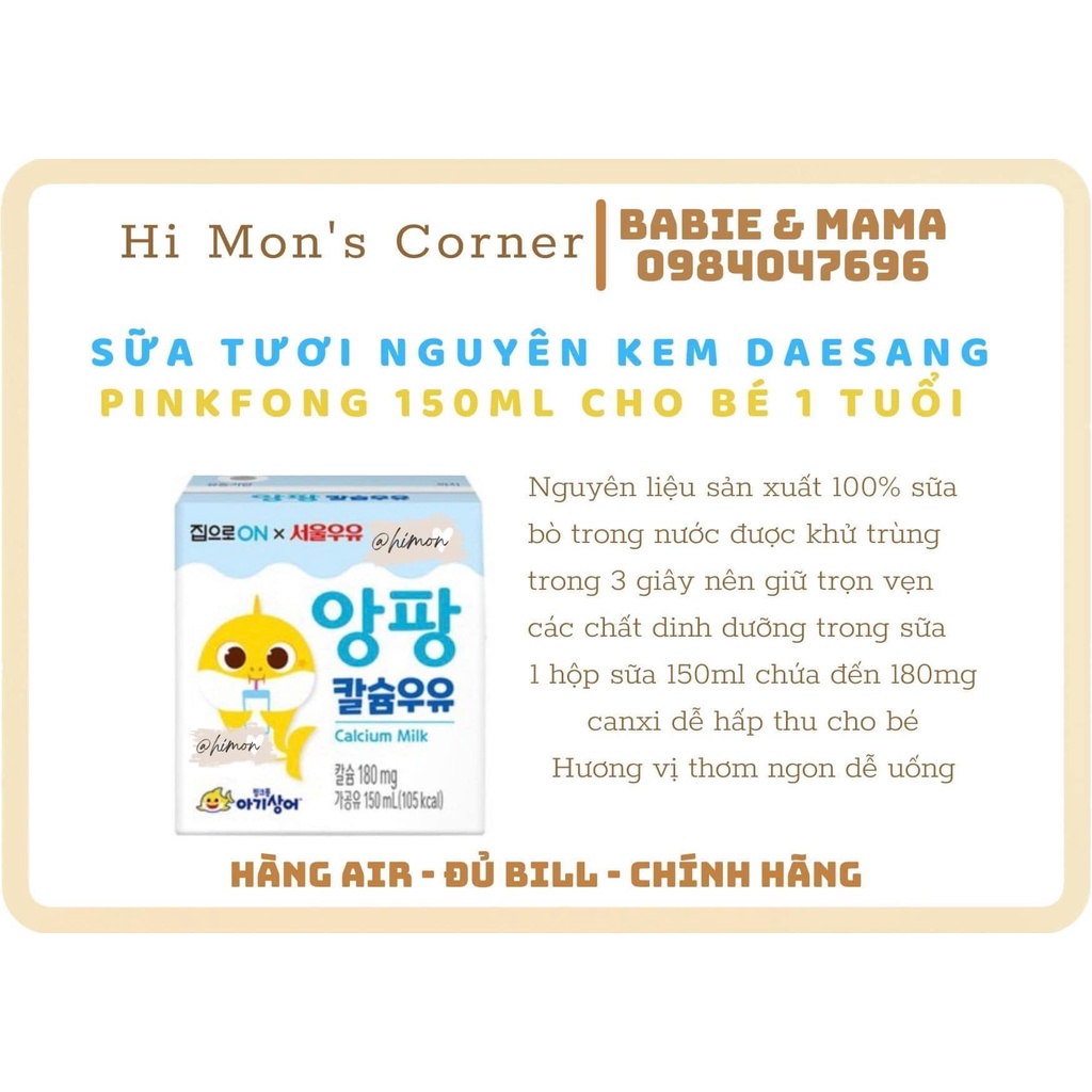 Sữa tươi nguyên kem Pinkfong 150ml cho bé 1 tuổi [ Hàng Air ]