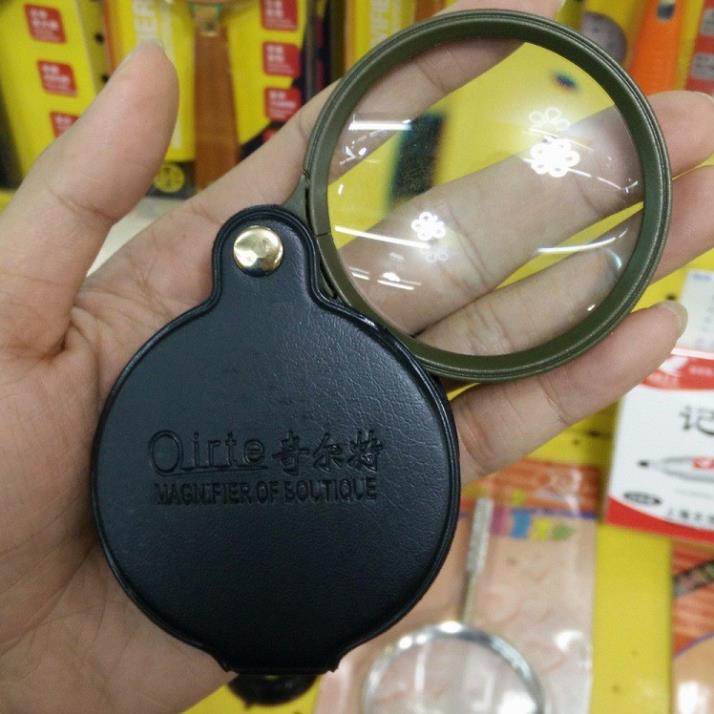 Kính lúp gập mở bao da phóng đại 10x đường kính 60mm đọc sách báo