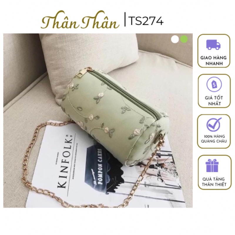 Túi trống thêu hoa lá