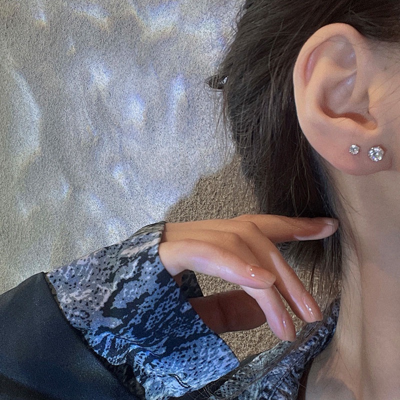 Bông Tai Mạ Bạc 925 Kiểu Đơn Giản Đính Đá Zircon Sang Trọng
