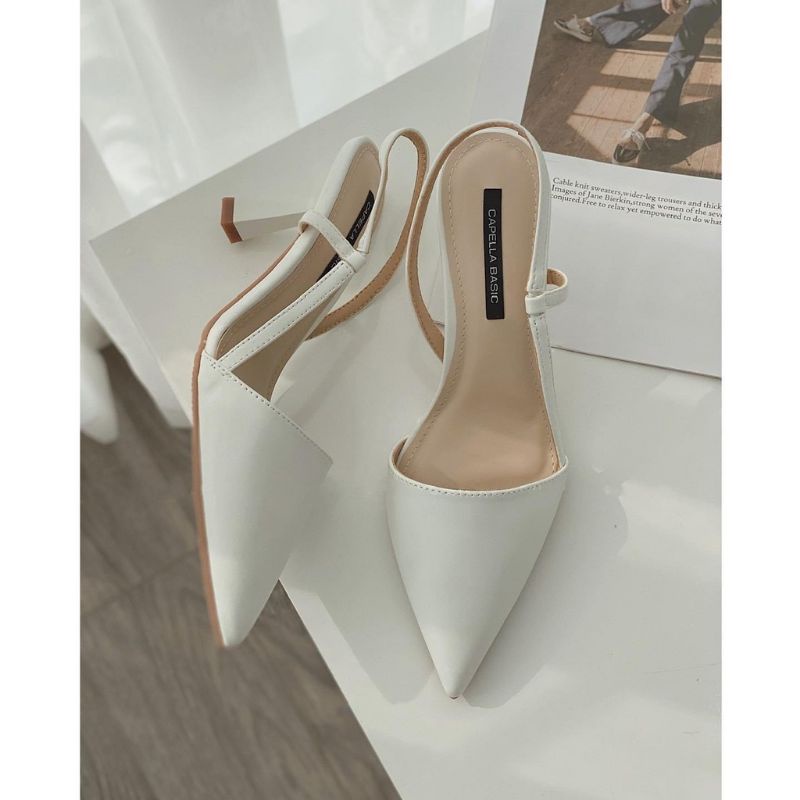 Giày Cao Gót SlingBack Nữ Gót Nhọn Bít Mũi. Quai Dây Phía Sau Gót. Đế Trụ 7 Phân