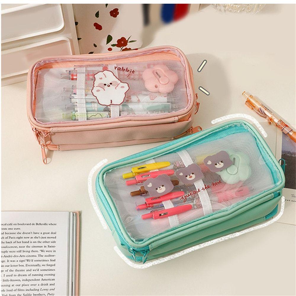 Túi Đựng Bút Trong Suốt Sức Chứa Lớn Họa Tiết Hoạt Hình Dễ Thương Cho Học Sinh