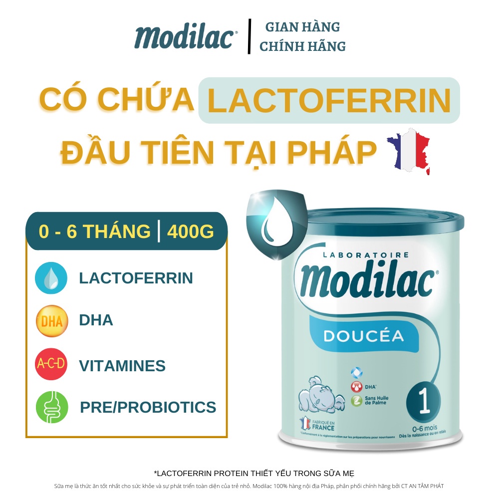 Sữa bột MODILAC DOUCEA 1 400G cho trẻ từ 0-6 tháng, phát triển miễn dịch và khả năng tư duy của trẻ