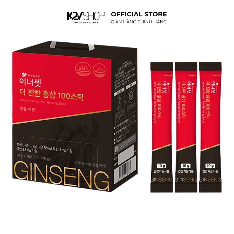 Hộp 100 Gói Nước Hồng Sâm Innerset Korean Red Ginseng Sticks 10g/gói - K2V Shop