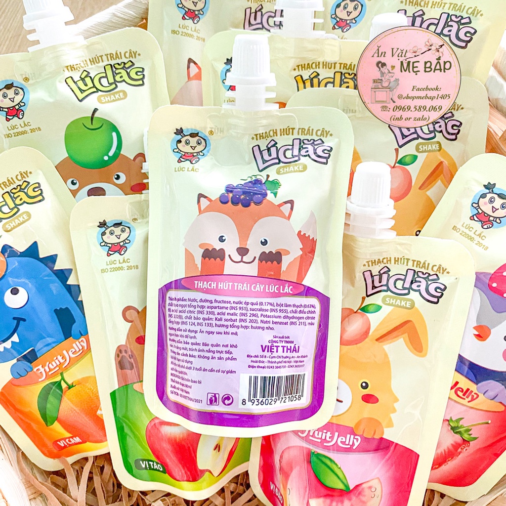 Lốc 10 Túi Thạch Hút Trái Cây Lúc Lắc - Fruit Jelly Đủ Vị Cam, Táo, Nho, Đào Dâu - Shop Mẹ Bắp