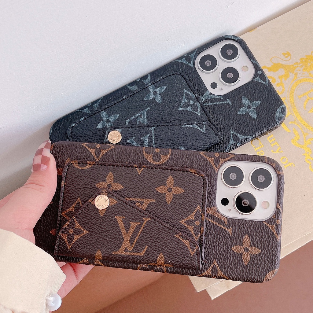 Ốp Điện Thoại Da PU Kèm Ngăn Đựng Thẻ Hoạ Tiết LV Cho iPhone 13 Pro Max 12pro 11promax XS Max 11 7 8p