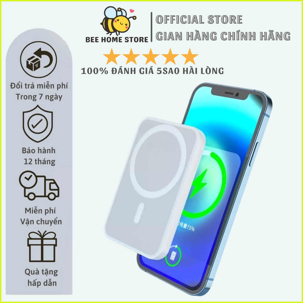 Sạc dự phòng ko dây IP ,sạc nhanh pin 5000mAh,công suất 20W nhỏ gọn,tiện lợi,bảo hành 12 tháng