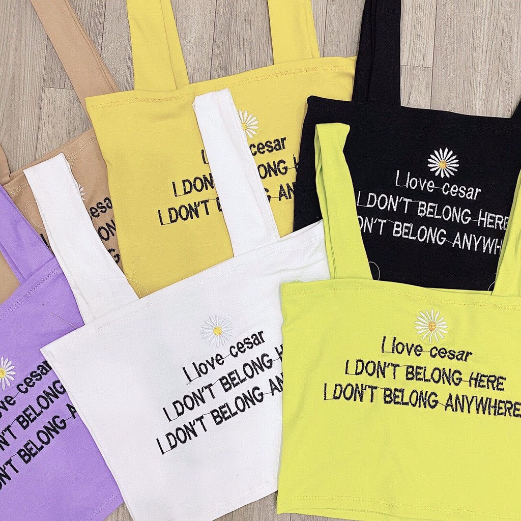 Áo hai dây bản vuông to thêu hình hoa cúc họa mi chất thun bozip mềm mịn co giãn cực thoải mái