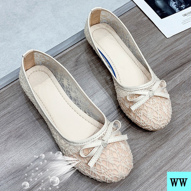 Giày Búp Bê Vải Phối Lưới Thoáng Khí Thời Trang Xuân Hè Cho Phụ Nữ Mang Thai Size 41 42 43