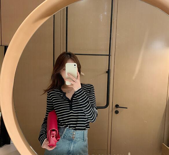 SUXI NEW Áo Thun Nữ Tay Dài Cổ Chữ V Thời Trang Quyến Rũ