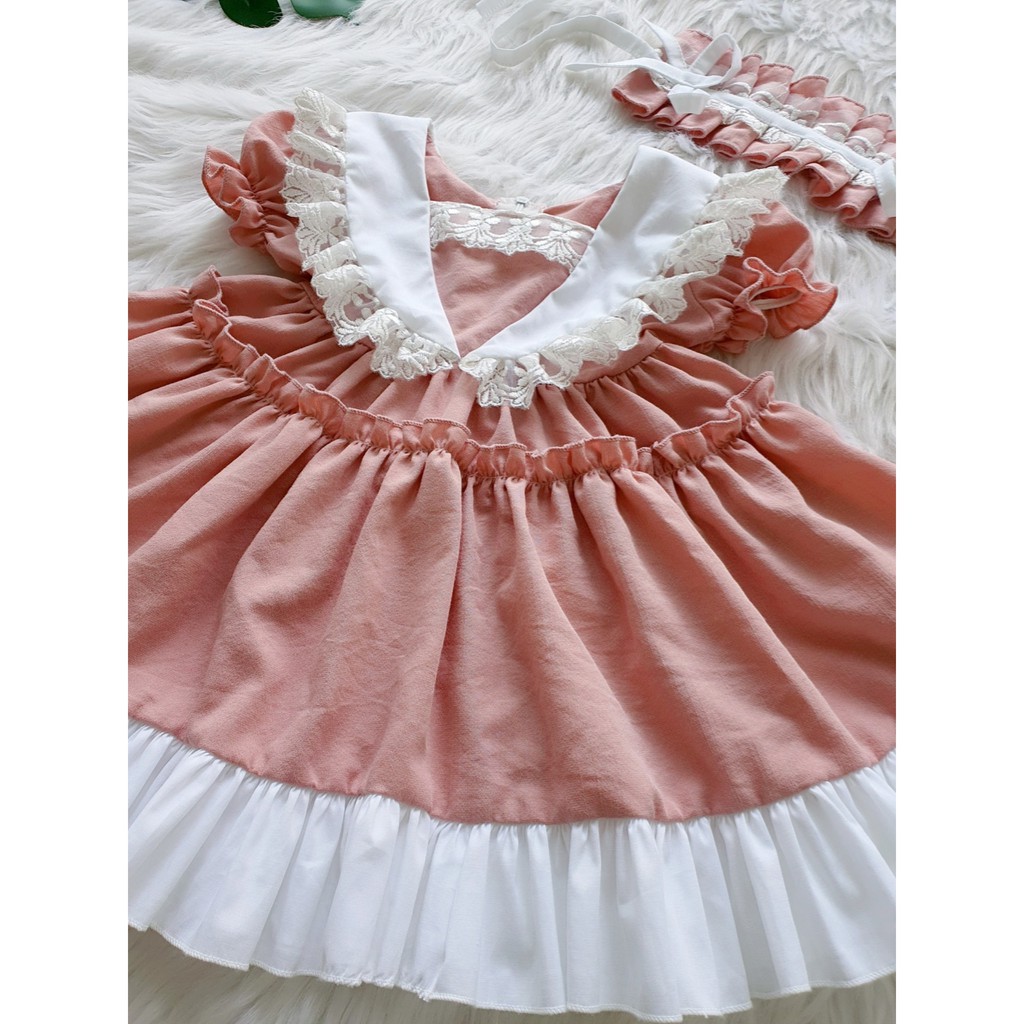 Đầm bé gái dolly hồng ❤️ FREESHIP ❤️ Váy trẻ em hồng bèo dễ thương cao cấp kèm băng đô size 5kg - 30kg