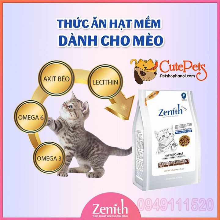 Hạt mềm tiêu búi lông Zenith Hairball 1.2kg Thức ăn hạt Dành cho mèo - Cutepets