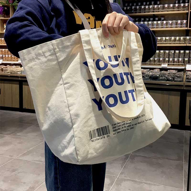 Túi Xách Nữ Vải Canvas Cỡ Lớn In Chữ Phong Cách Hàn Quốc Mới
