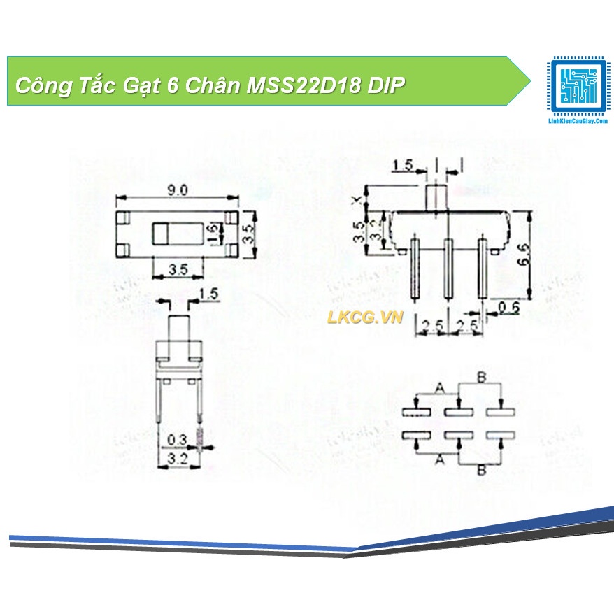 Công Tắc Gạt 6 Chân MSS22D18 DIP
