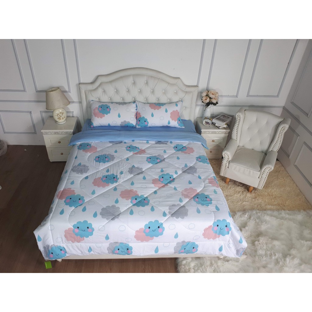 Trọn bộ chăn ga gối cotton đũi chần bông 4 món