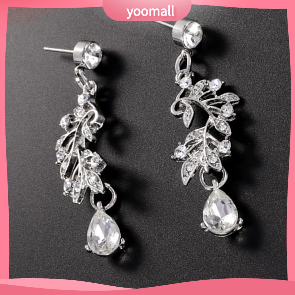 1 Set Vòng cổ + Bông Tai Hình Lá Đính Đá Sang Trọng