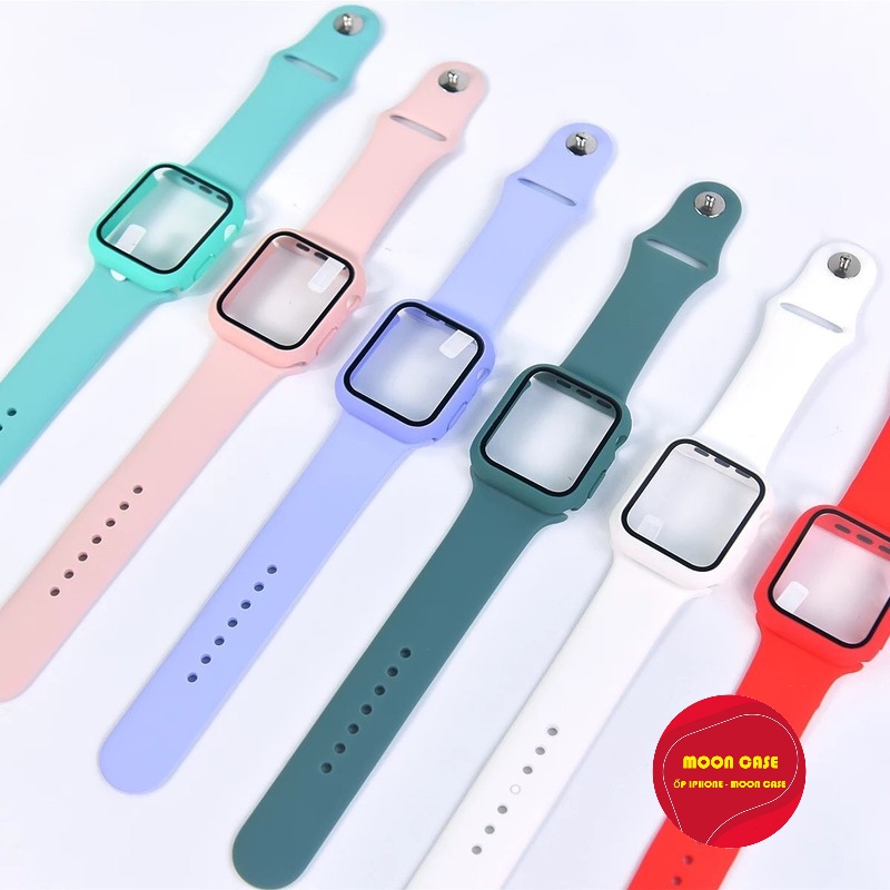 Dây đeo silicon + Ốp bảo vệ mặt đồng hồ dành cho đồng hồ Apple watch 38mm 40mm 42mm 44mm