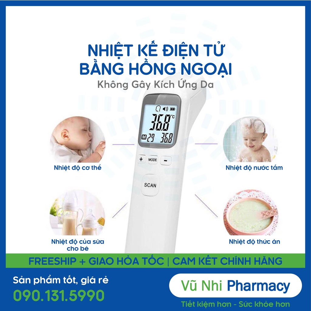 Nhiệt Kế Điện Tử Hồng Ngoại Đo Trán, súng bắn nhiệt độ thân nhiệt, máy đo nhiệt độ cảm ứng scan