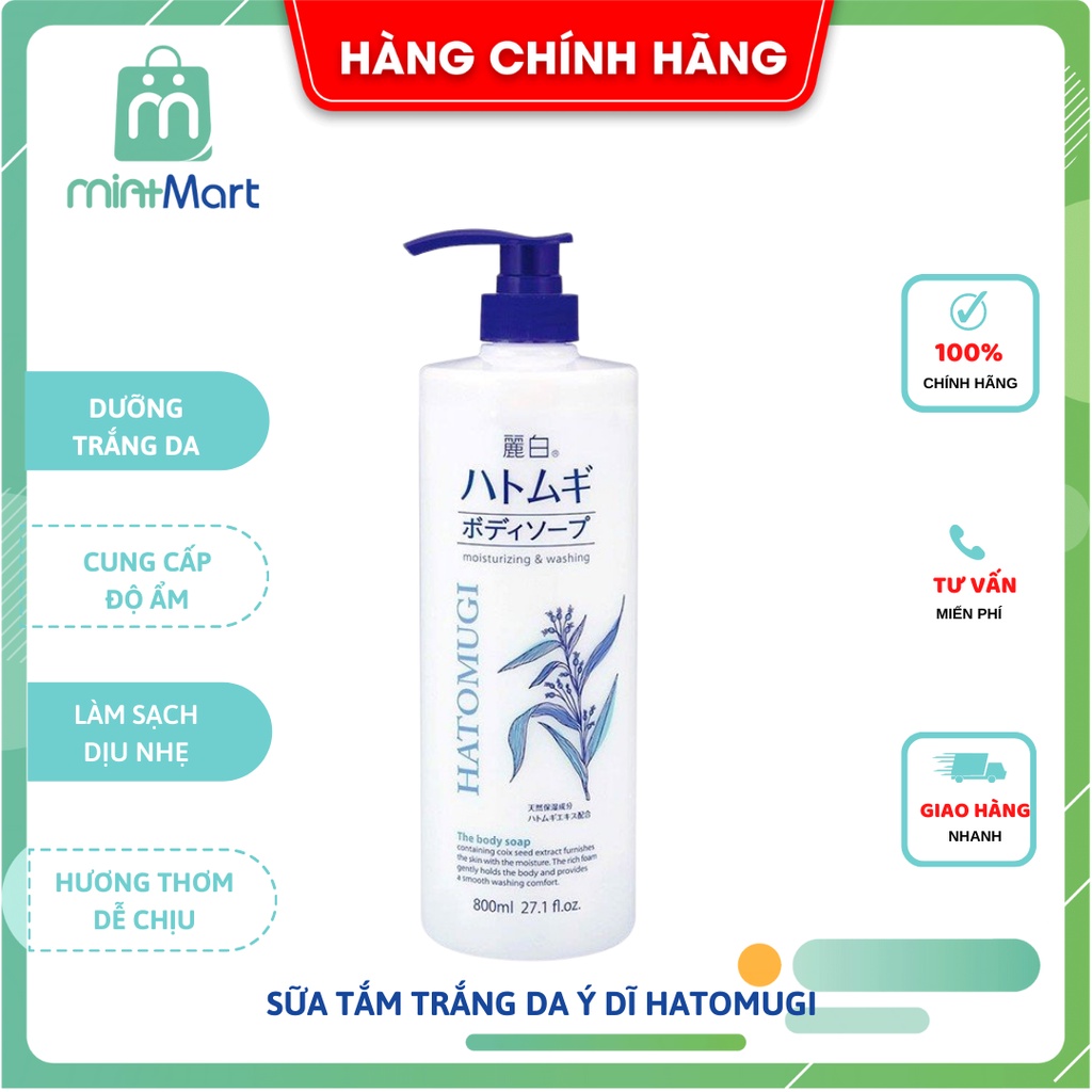 [Chính hãng]Sữa Tắm Trắng Da HATOMUGI Hạt Ý Dĩ Nhật Bản 800ml