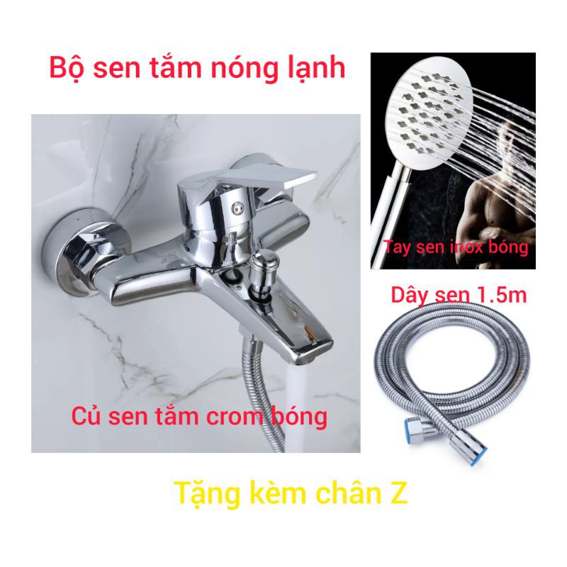 (Đủ bộ) củ sen tắm nóng lạnh kèm tay sen inox bóng kiểu tròn