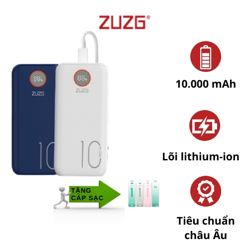 Sạc dự phòng 10000mah ZUZG sạc nhanh 2 chiều PD 22.5w tốc độ cao J36C