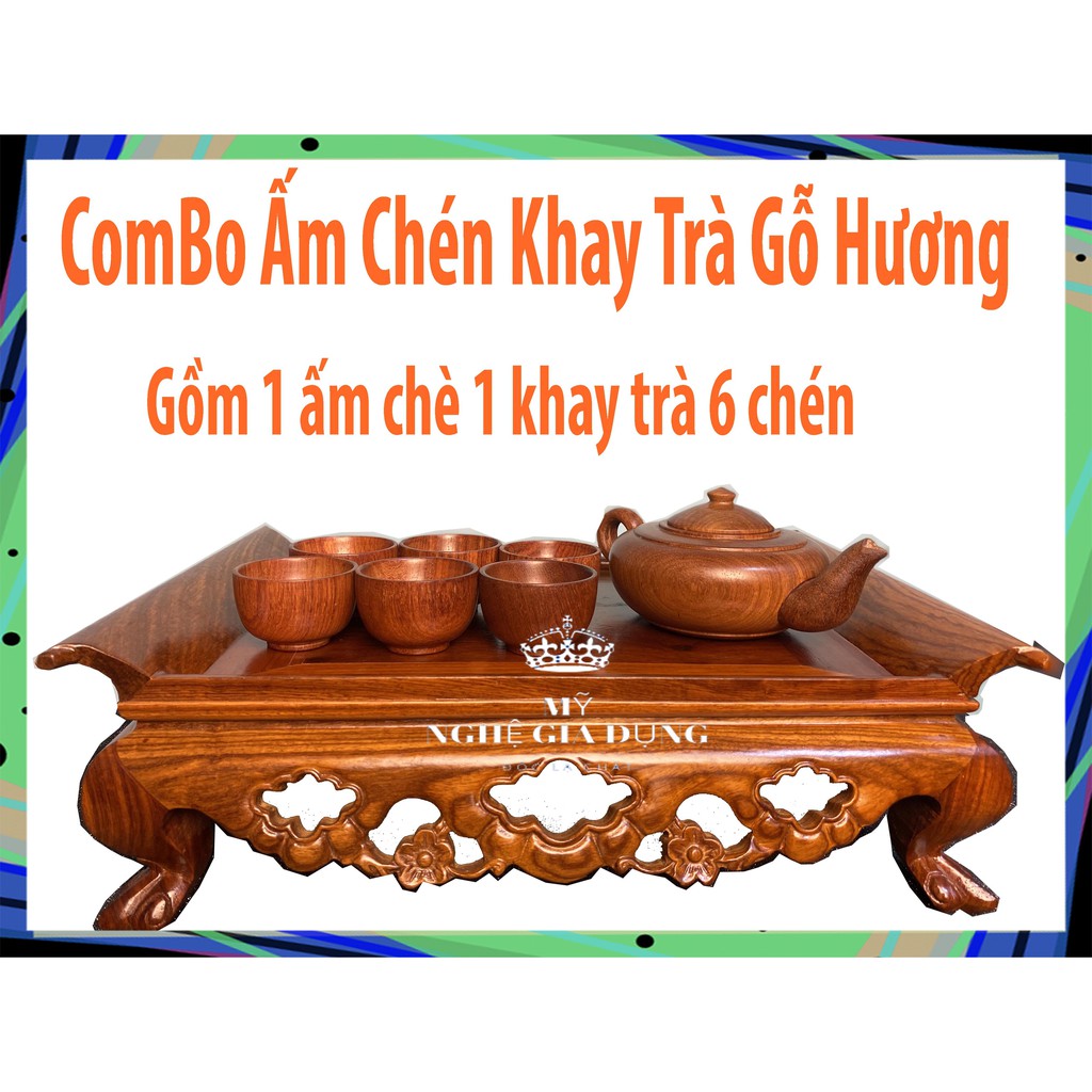 Combo khay trà ấm chén trà gỗ hương