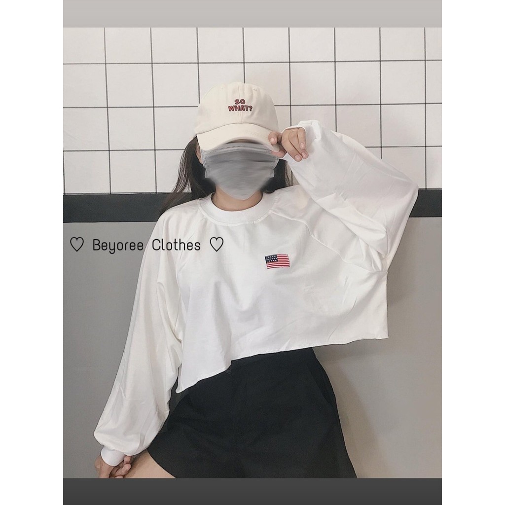 ÁO CROPTOP TAY DÀI HÌNH LÁ CỜ HÀN - ÁO THUN NỈ DÀI TAY CRT LOGO CỜ HÀN TÍM TRẮNG | WebRaoVat - webraovat.net.vn