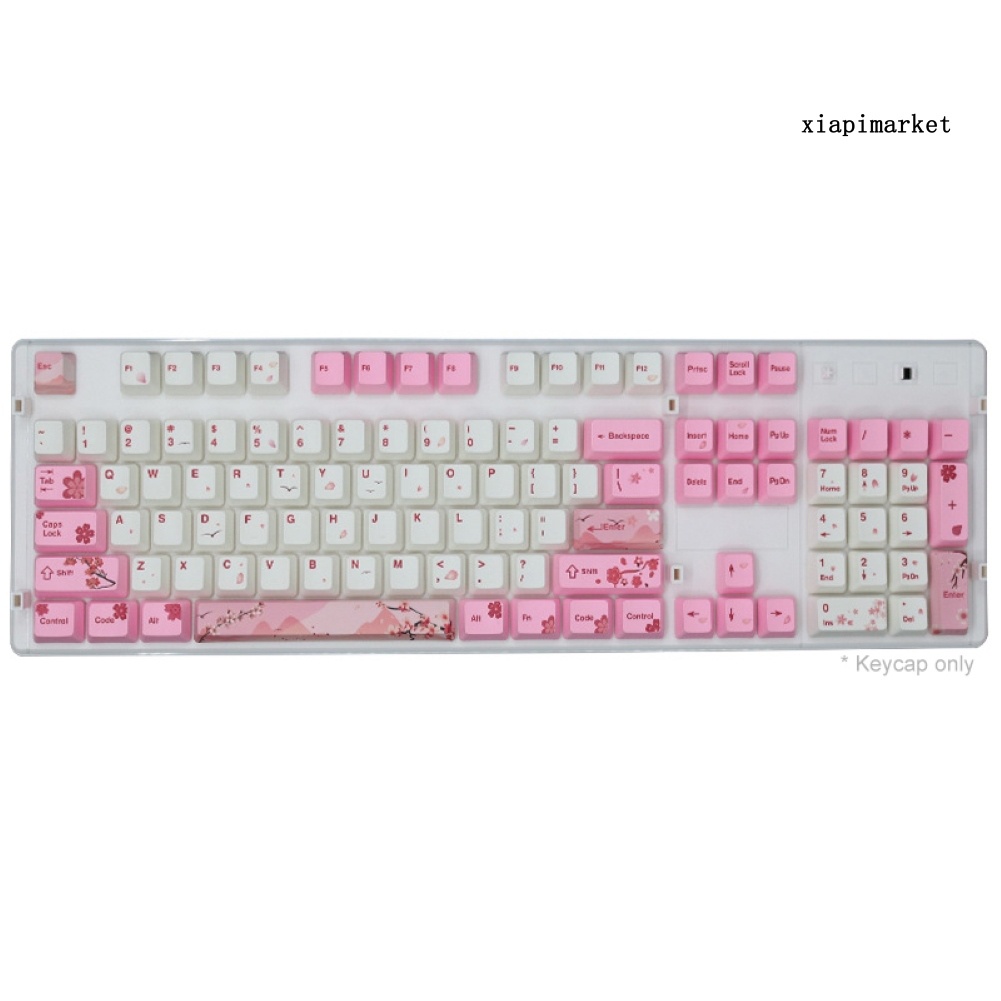 LOP_104 Keys PBT Pink Sakura Pattern Keycaps Replacement Set Keyboard Accessory