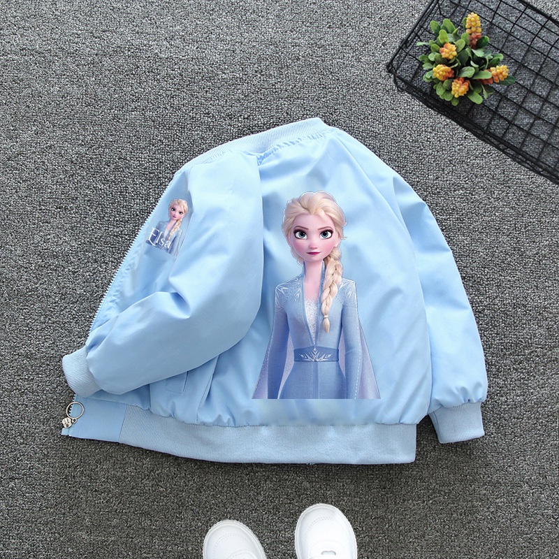 Áo khoác khóa kéo in hình hoạt hình Elsa cho bé gái