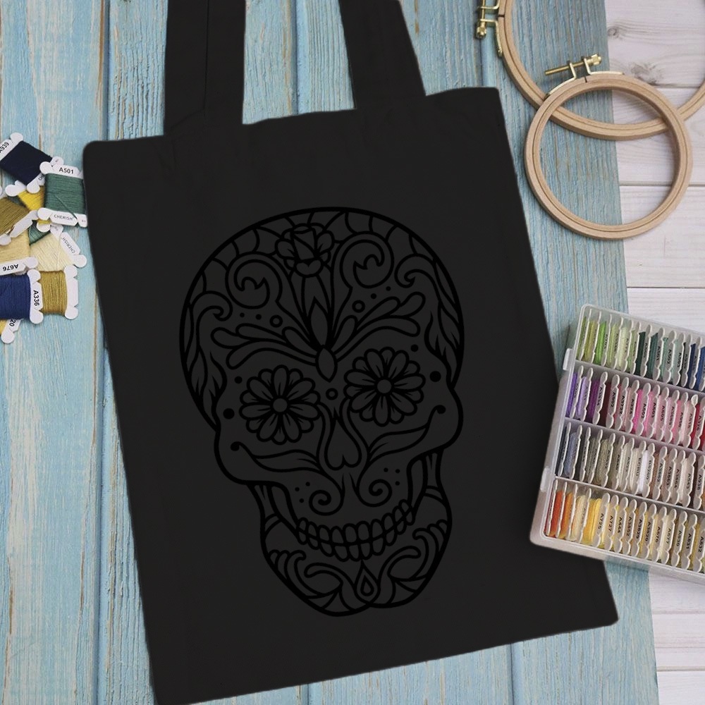 Túi vải, túi Tote (màu đen) SKULL - Mẫu 1 vải canvas dày đẹp cho nữ có khóa miệng đi học đi chơi.